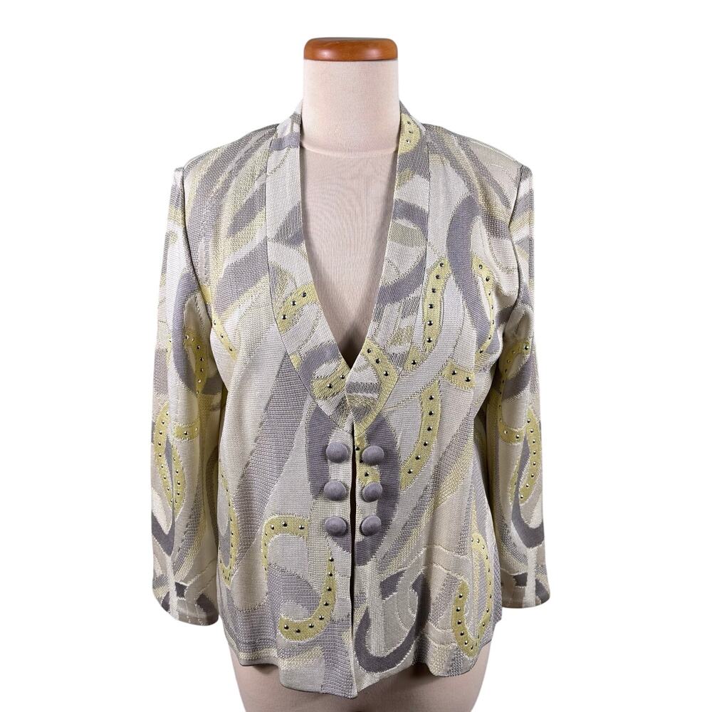 Ming Wang Women's Size Large Multicolor‎ Acrylic Studded Rings Cardigan Jacket